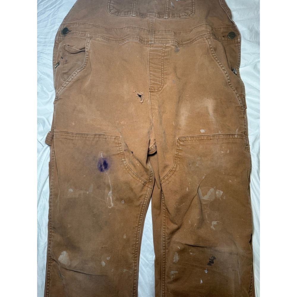 Carhartt Duck Bib Overalls Mens Medium Brown Distressed Workwear Streetwear - Picture 4 of 8